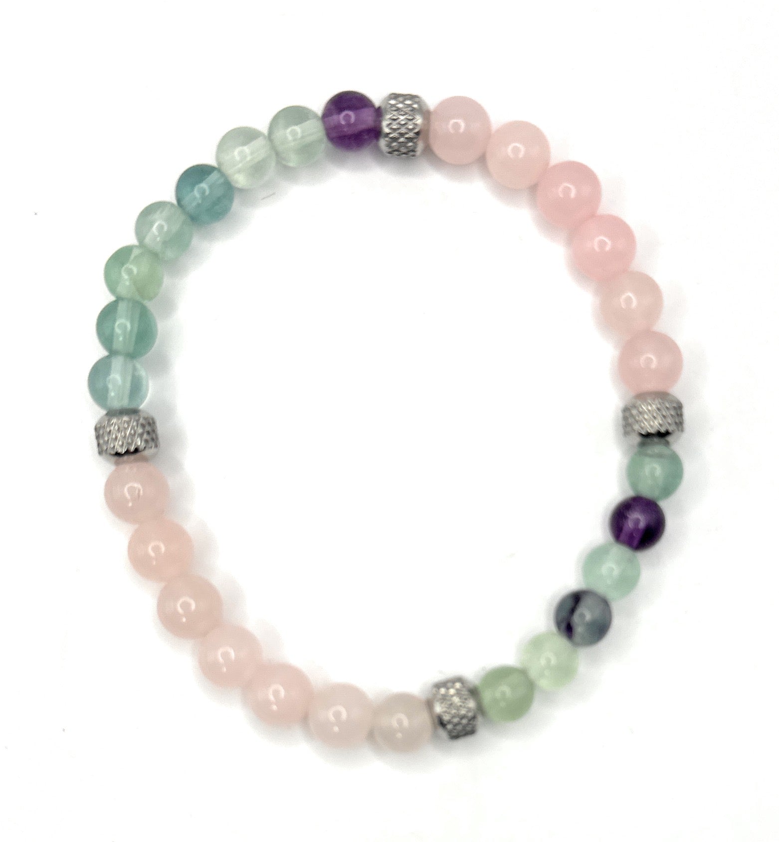 Rose Quartz, Fluorite Beaded Bracelet – 6mm - Shop of Small Creations, LLC