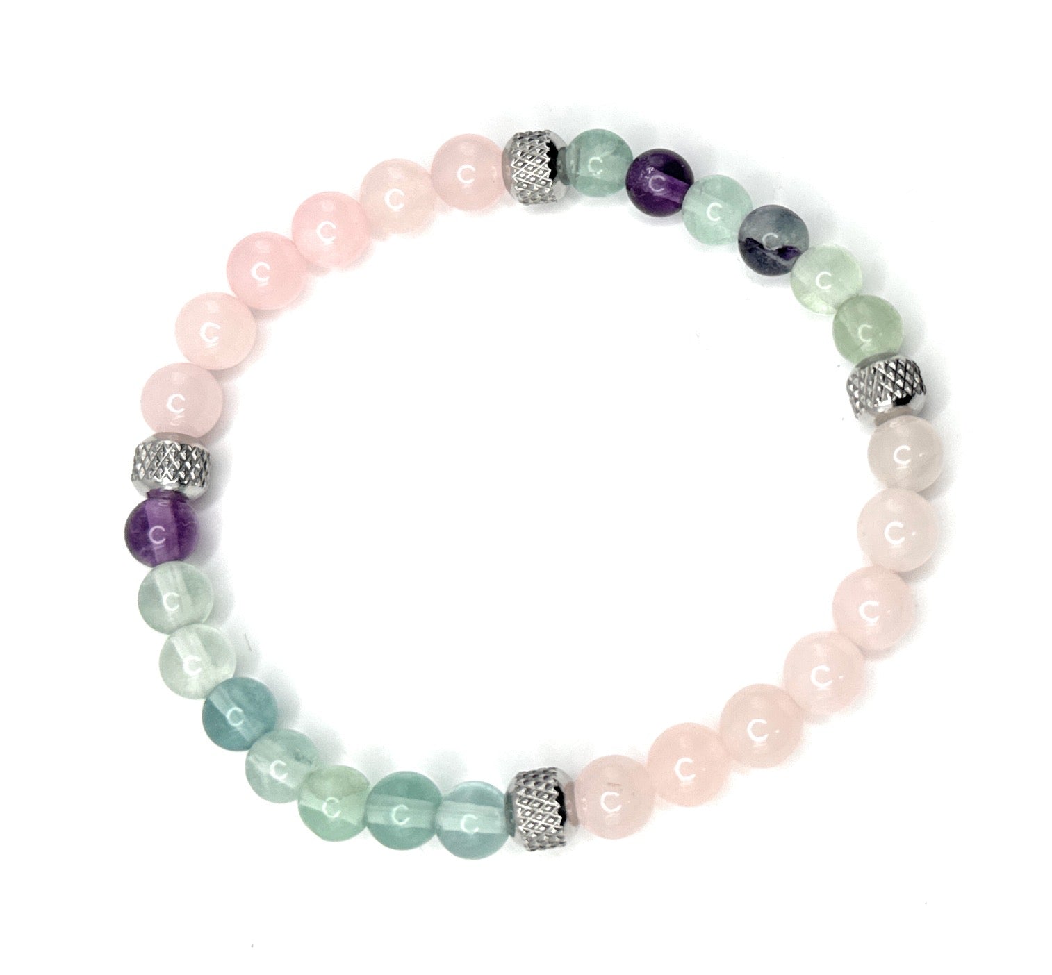 Rose Quartz, Fluorite Beaded Bracelet – 6mm - Shop of Small Creations, LLC