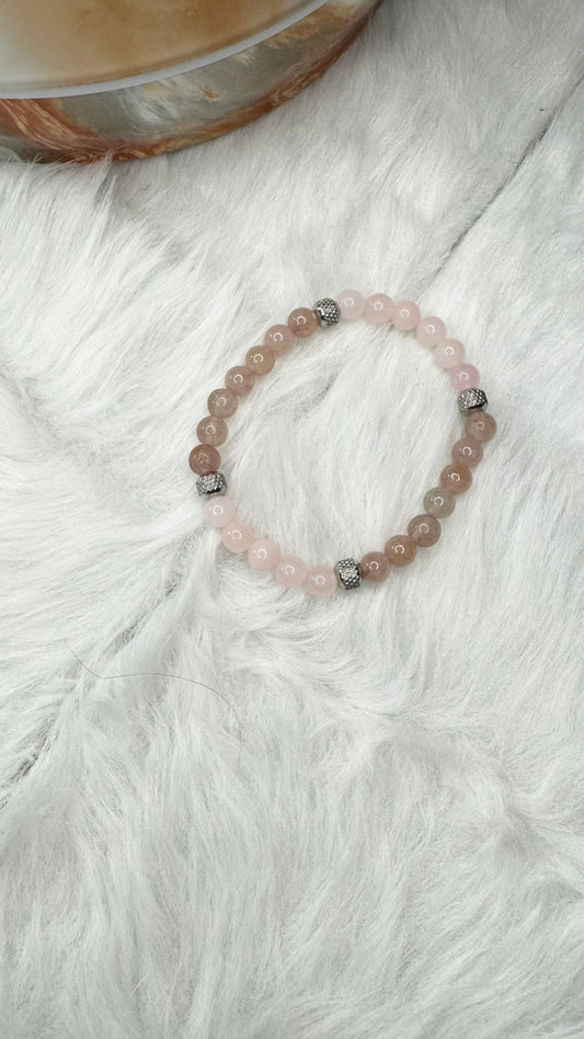 Strawberry, Rose Quartz Beaded Bracelet - 6mm - Shop of Small Creations, LLC