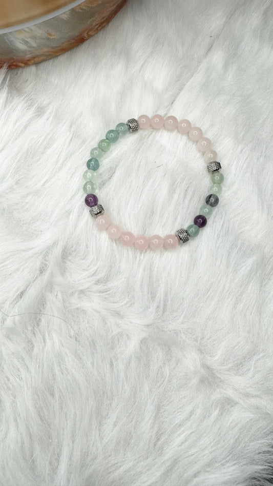 Rose Quartz, Fluorite Beaded Bracelet – 6mm - Shop of Small Creations, LLC