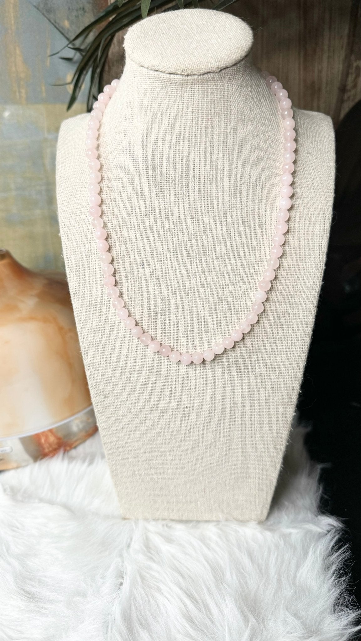 Rose Quartz Beaded Necklace - 6mm - Shop of Small Creations, LLC