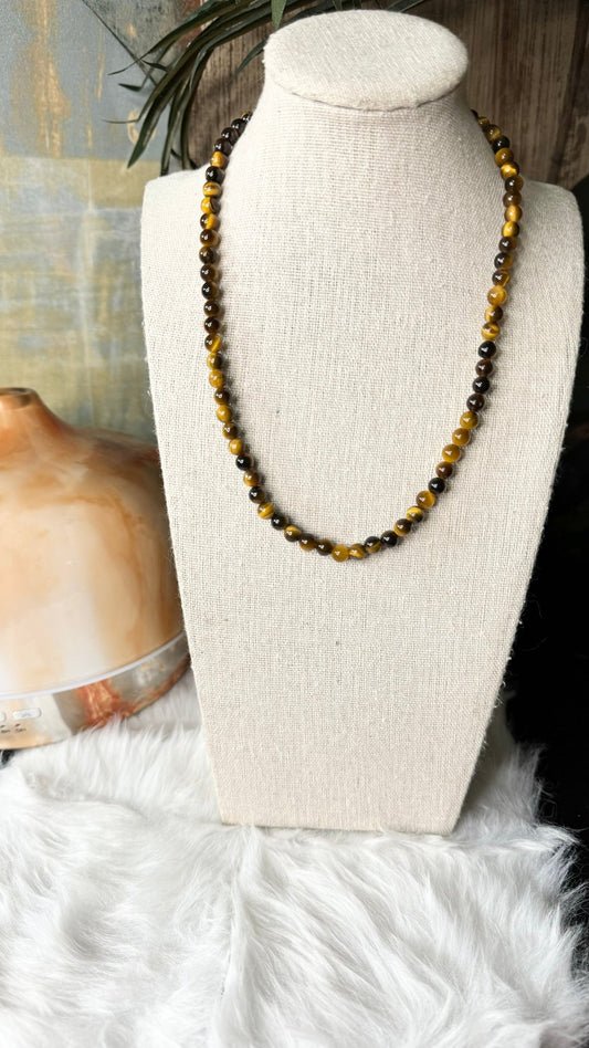 Tiger Eye Beaded Necklace - 6mm - Shop of Small Creations, LLC