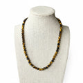 Tiger eye bead stretch necklace with round brown, amber, and black beads