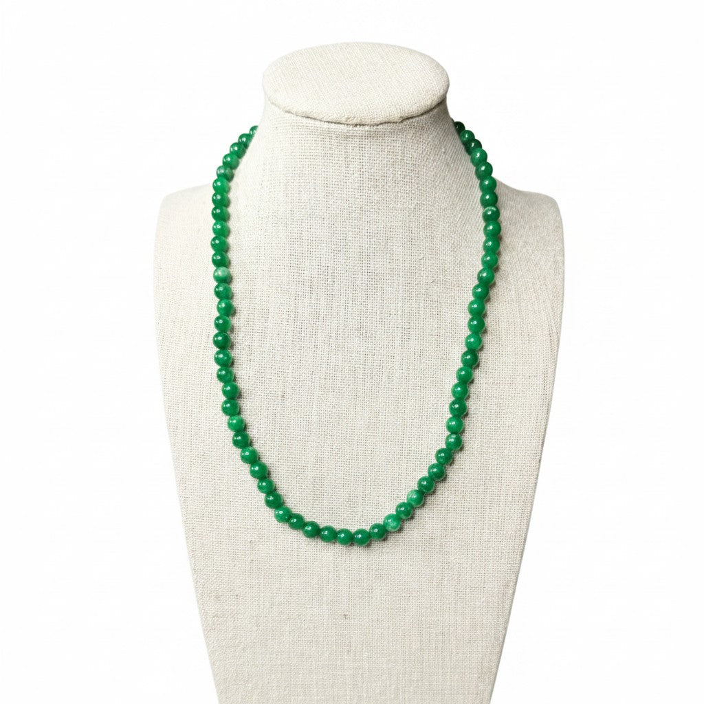 Emerald Green Quartz Beaded Stretch Necklace 6mm | Renewal Calm Growth, Healing Crystal Jewelry, Gift for Her