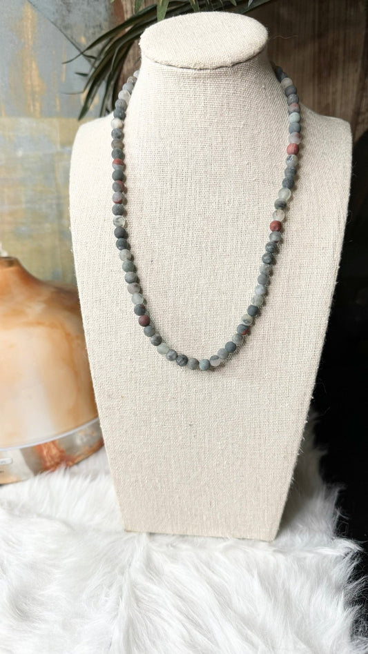 Matte African Bloodstone Beaded Necklace - 6mm - Shop of Small Creations, LLC