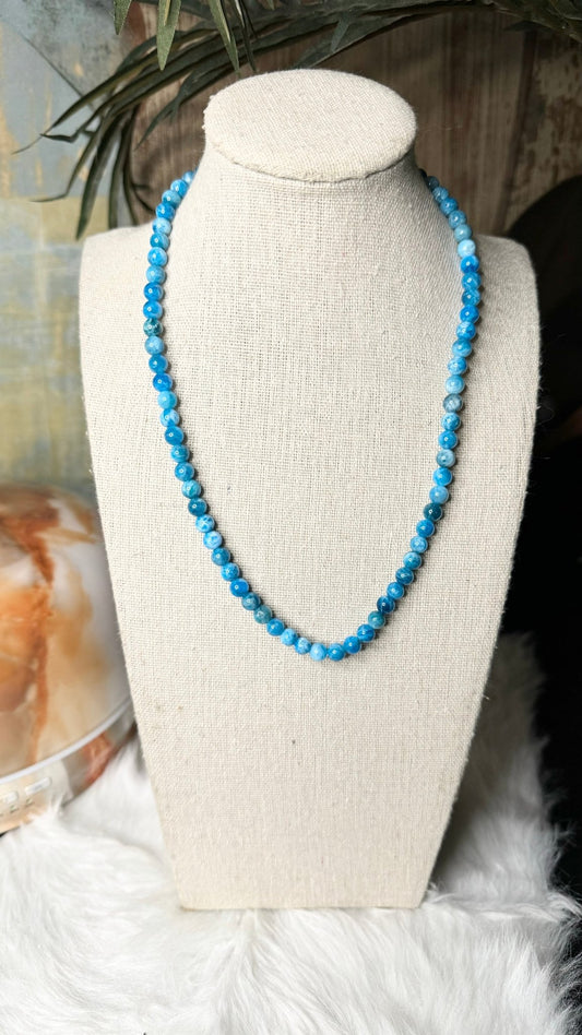 Blue Apatite Beaded Necklace - 6mm - Shop of Small Creations, LLC