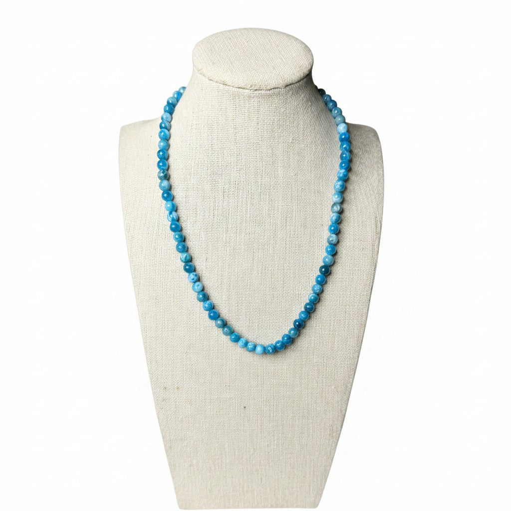 Blue Apatite Beaded Stretch Necklace 6mm | Motivation Clarity Focus, Healing Crystal Jewelry, Gift for Her