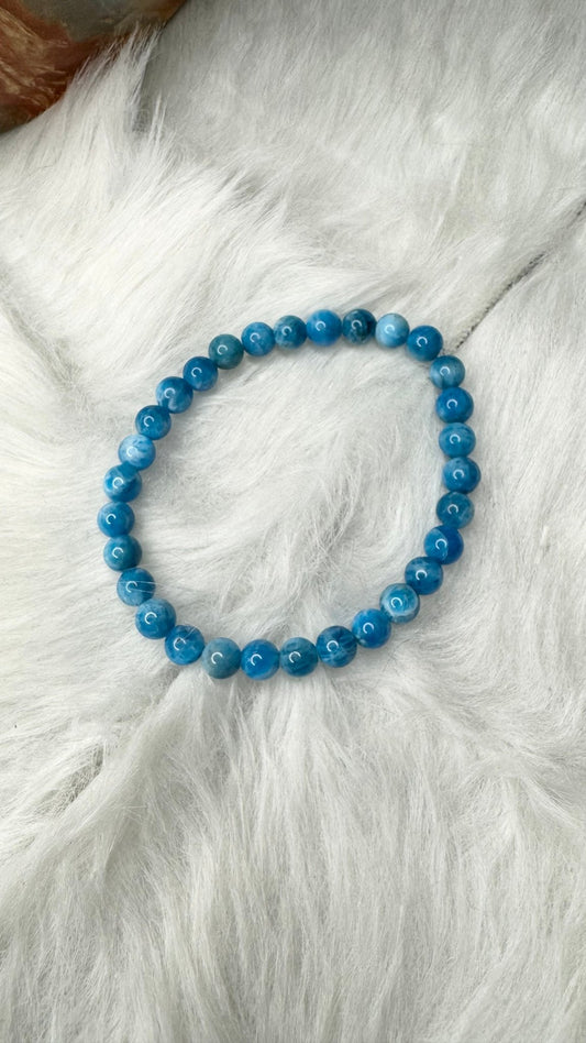 Blue Apatite Beaded Bracelet - 6mm - Shop of Small Creations, LLC