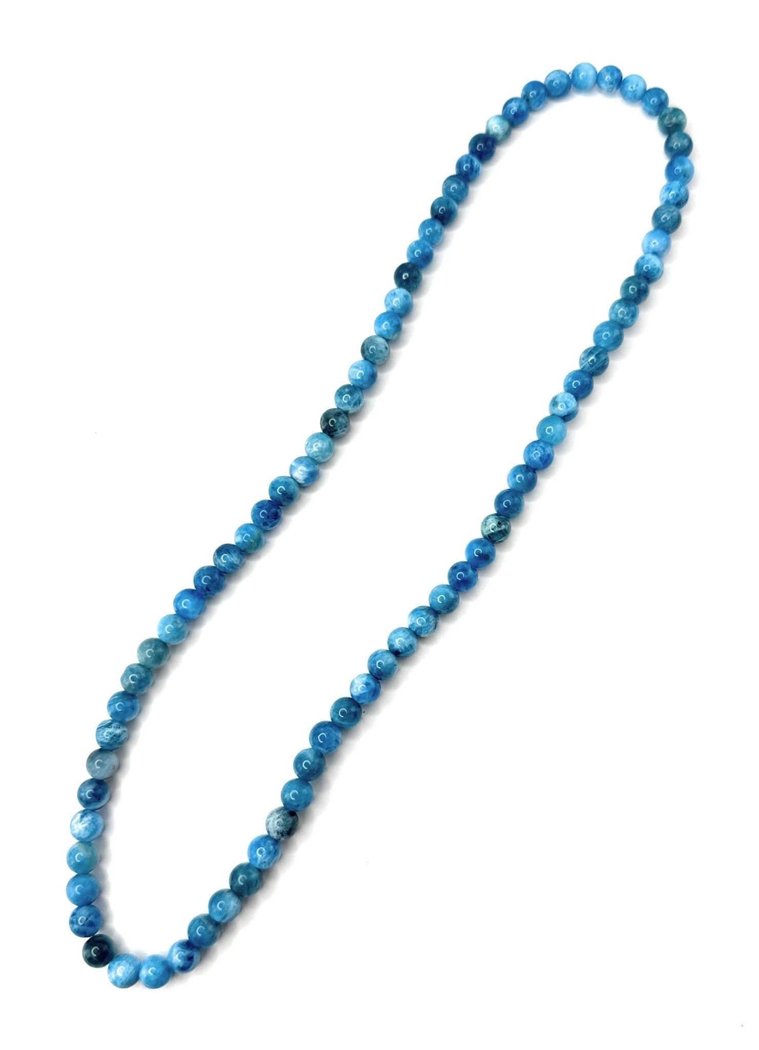 Blue Apatite Beaded Necklace - 6mm - Shop of Small Creations, LLC