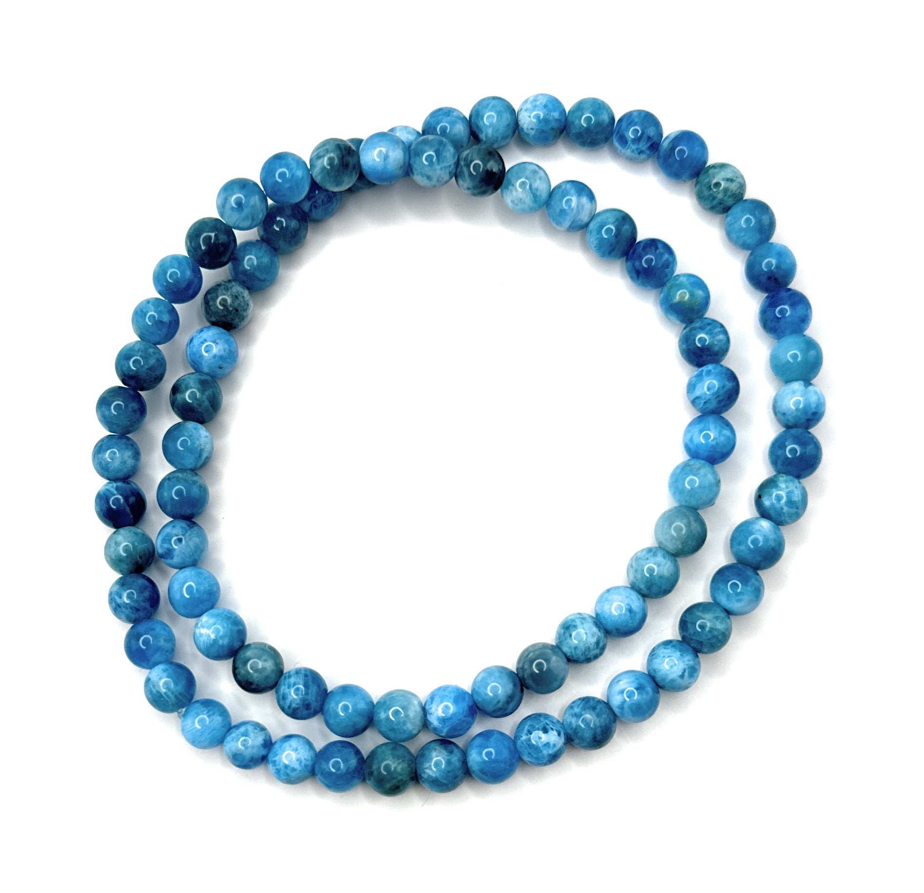 Blue Apatite Beaded Necklace - 6mm - Shop of Small Creations, LLC