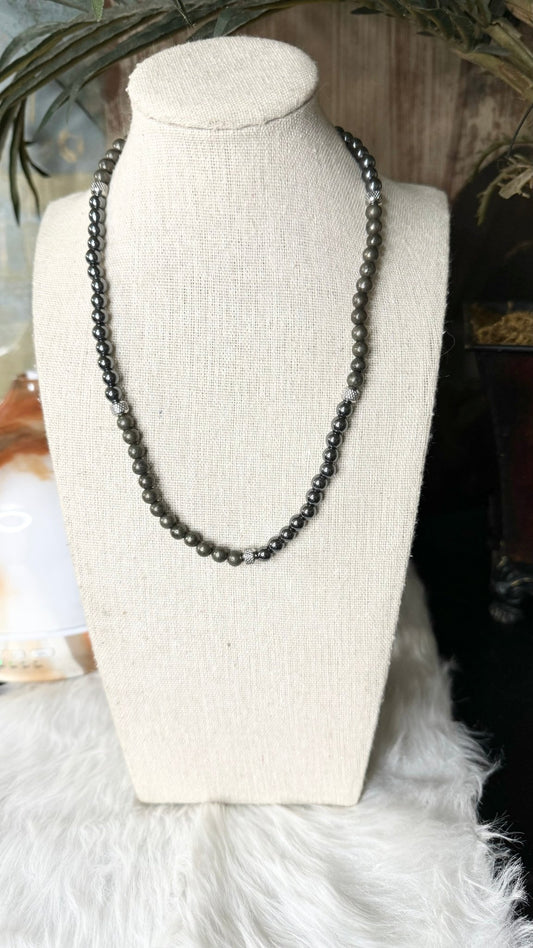 Hematite, Pyrite Beaded Necklace – 6mm - Shop of Small Creations, LLC