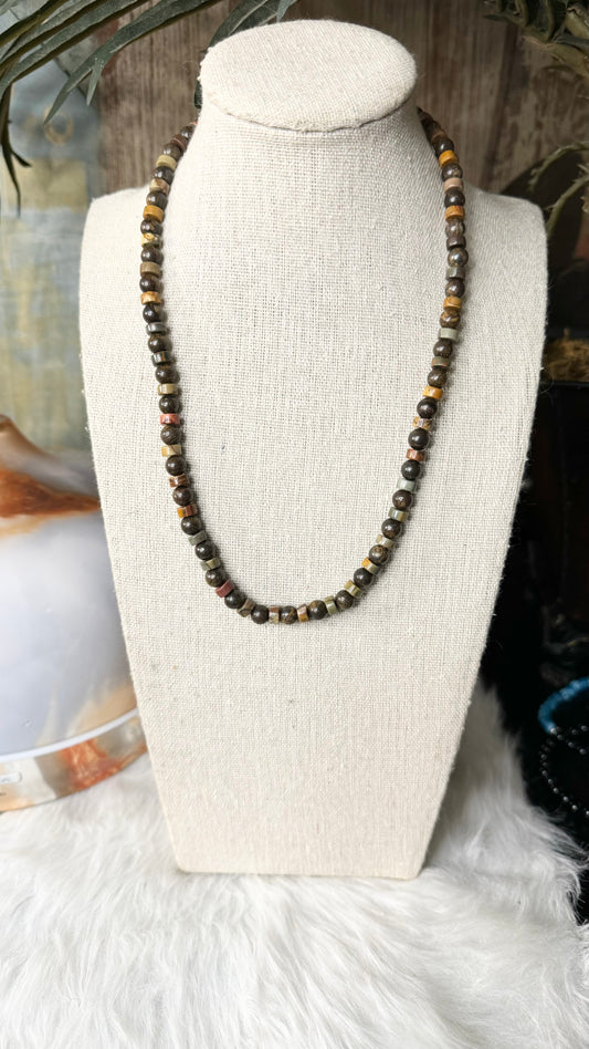 Bronzite, Red Creek Jasper Heishi Beaded Necklace – 6mm