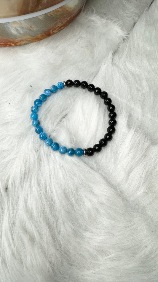 Blue Apatite, Black Onyx Beaded Bracelet – 6mm - Shop of Small Creations, LLC