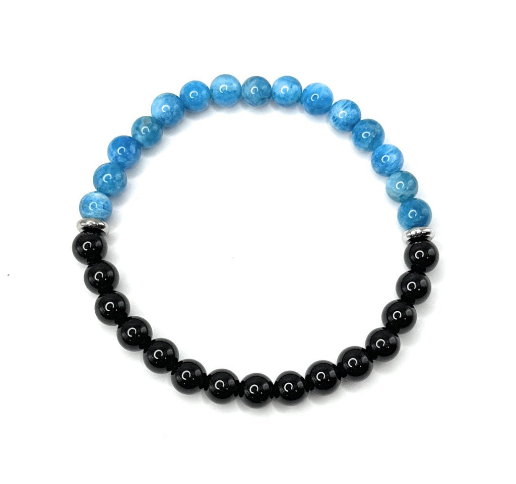 Blue Apatite, Black Onyx Beaded Bracelet – 6mm - Shop of Small Creations, LLC