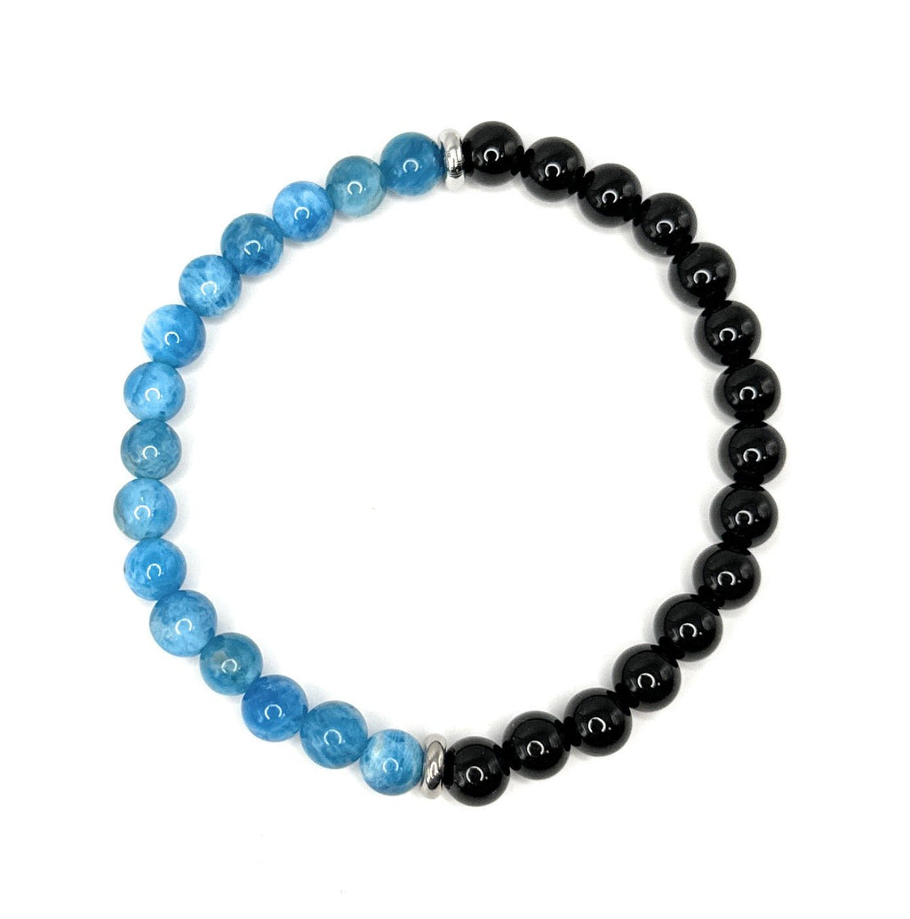 Blue Apatite, Black Onyx Beaded Bracelet – 6mm - Shop of Small Creations, LLC