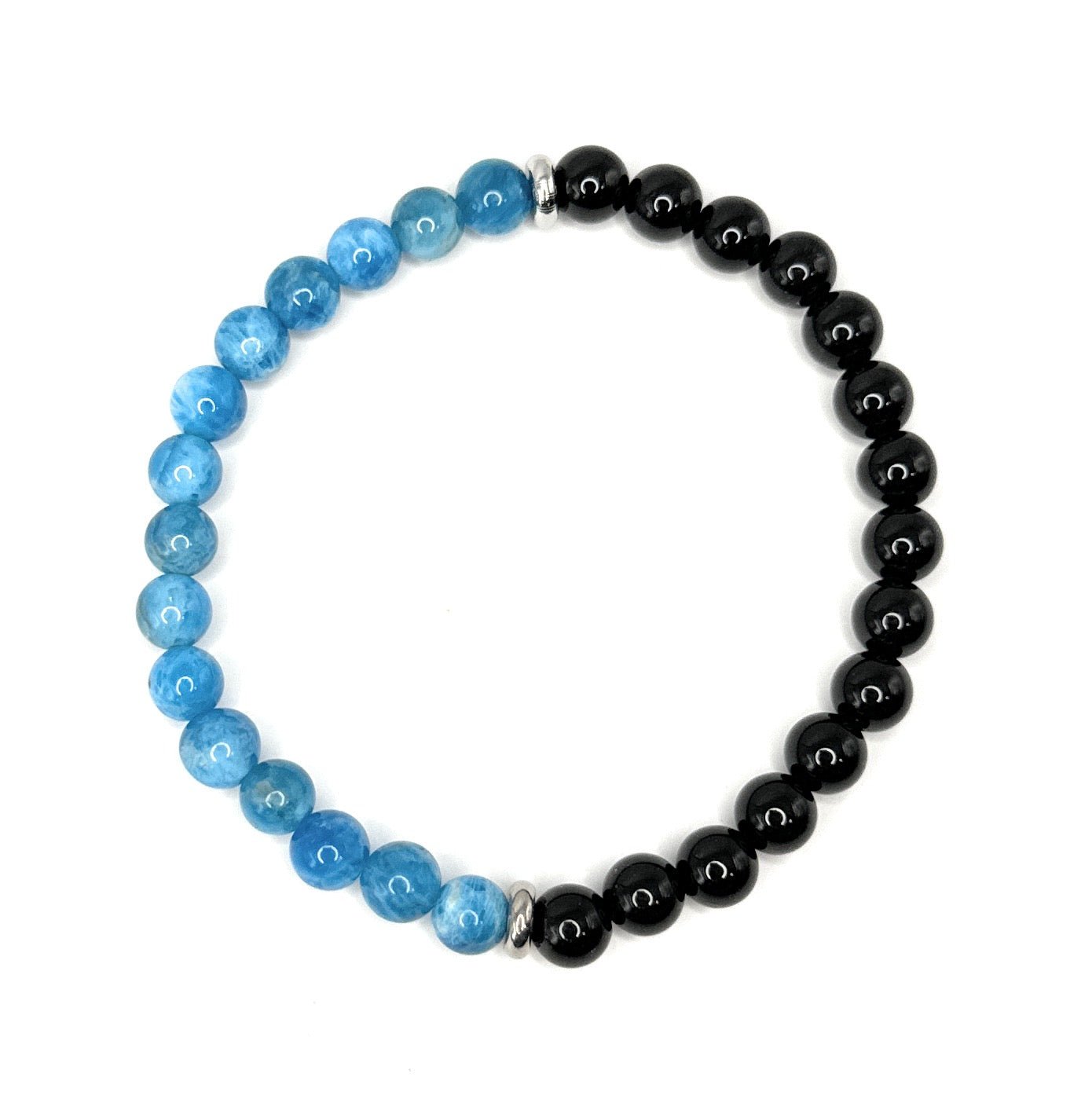 Blue Apatite, Black Onyx Beaded Bracelet – 6mm - Shop of Small Creations, LLC