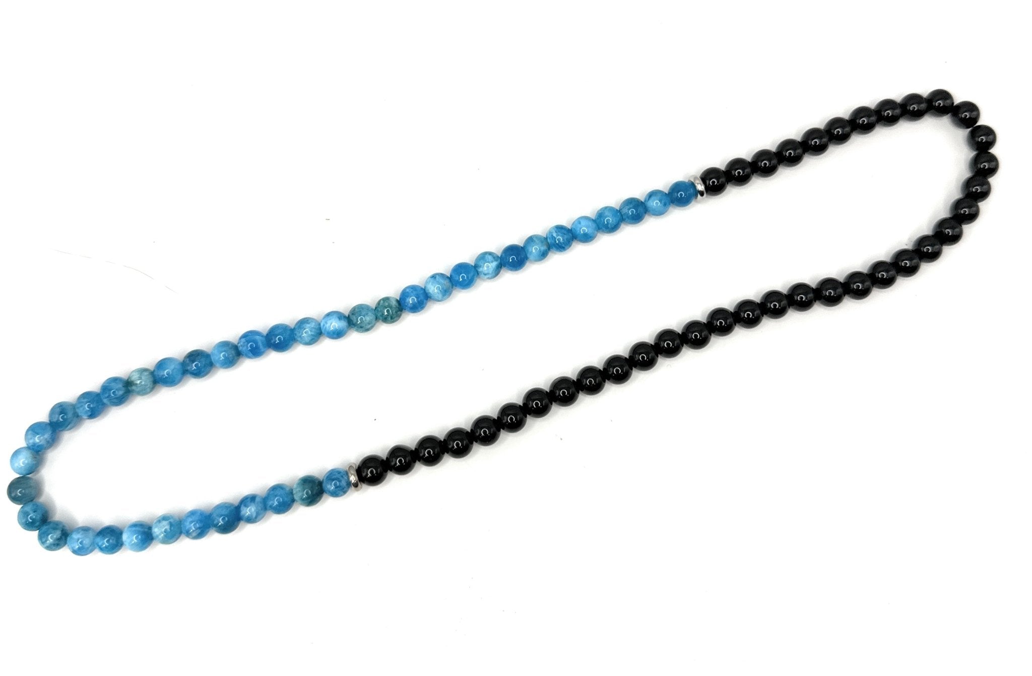 Blue Apatite, Black Onyx Beaded Necklace – 6mm - Shop of Small Creations, LLC