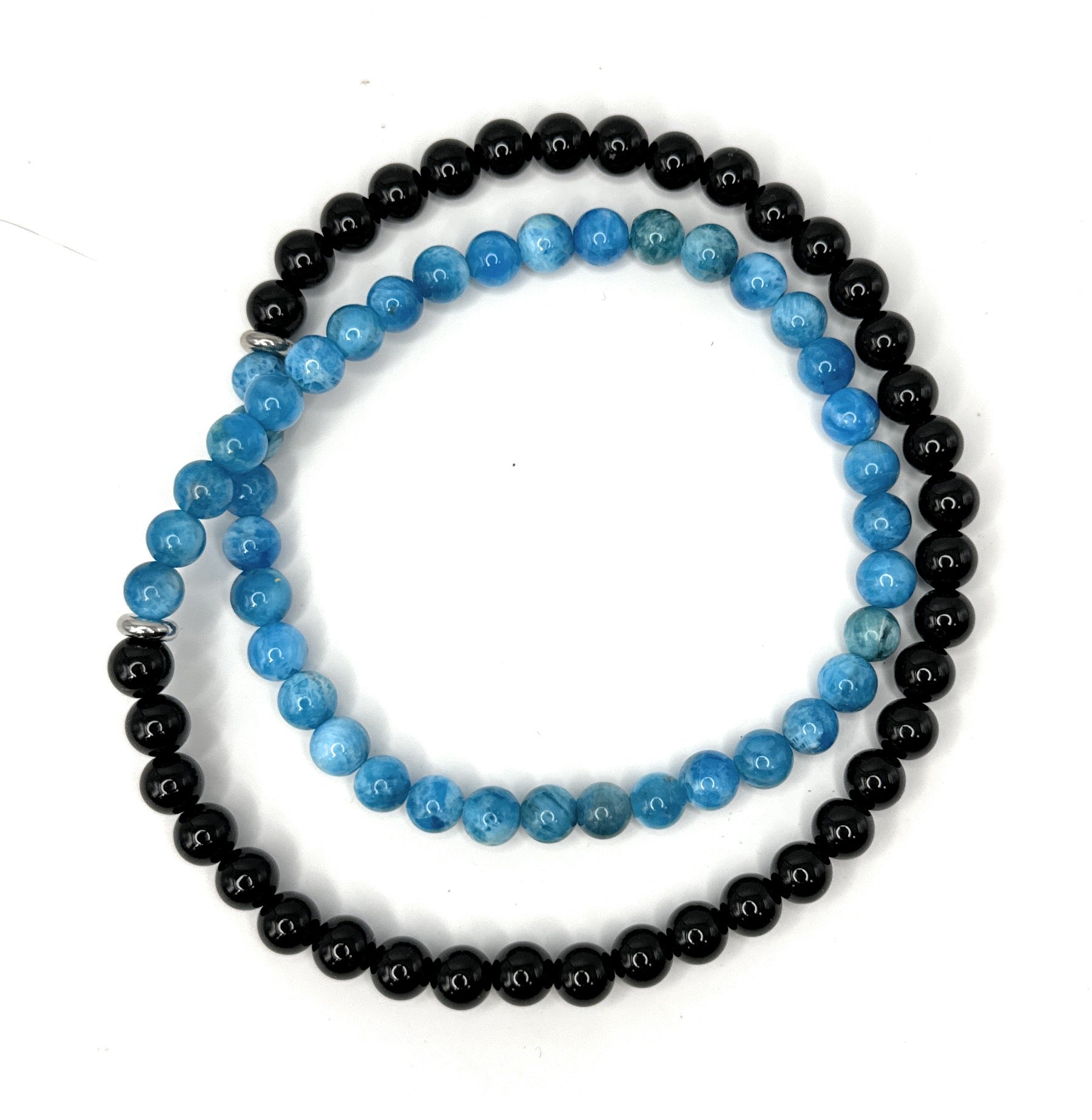 Blue Apatite, Black Onyx Beaded Necklace – 6mm - Shop of Small Creations, LLC