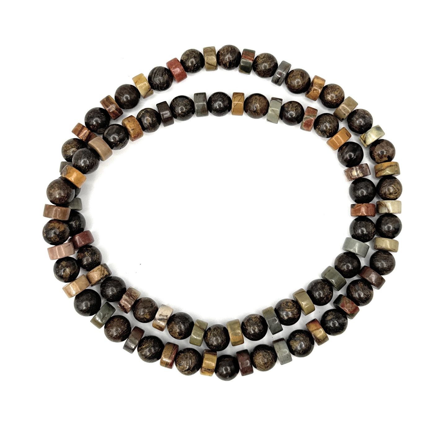 Bronzite, Red Creek Jasper Heishi Beaded Necklace – 6mm