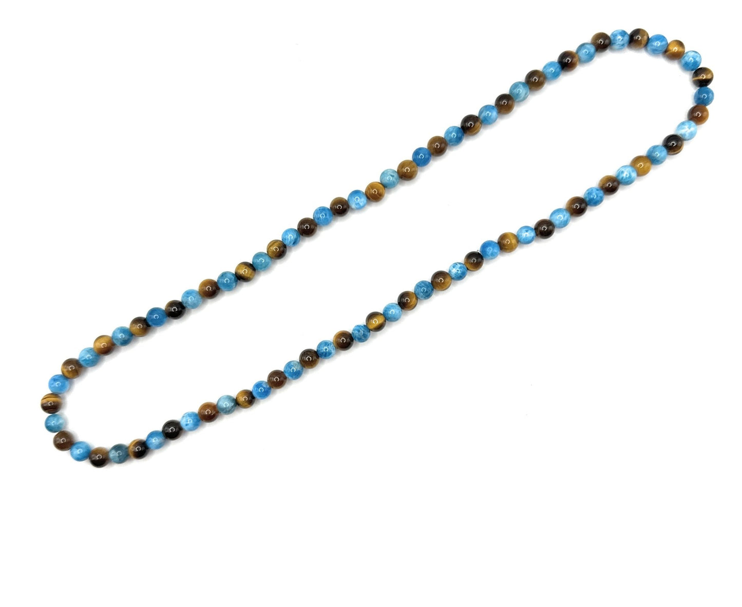 Blue Apatite, Tiger’s Eye Beaded Necklace – 6mm - Shop of Small Creations, LLC