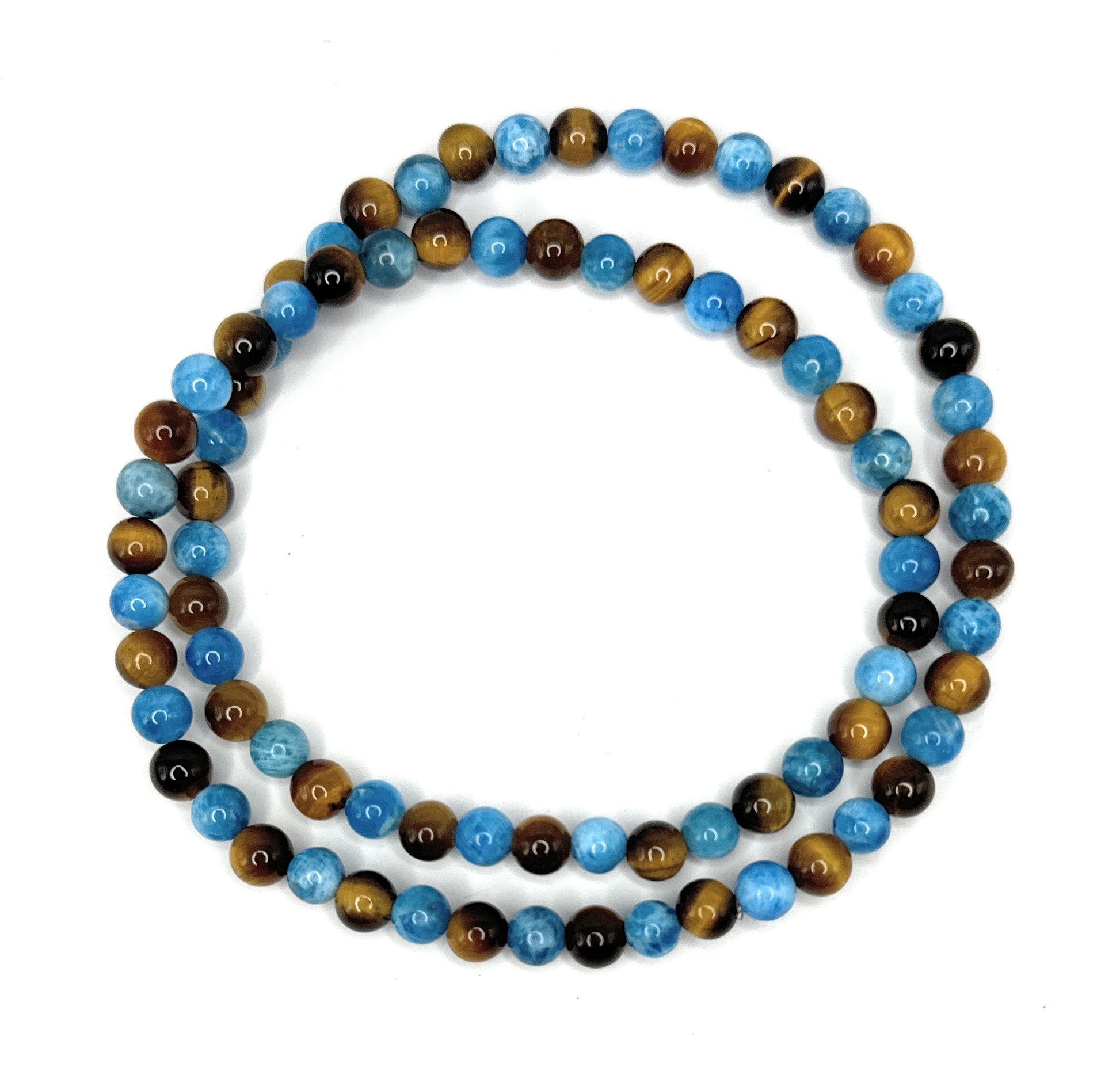 Blue Apatite, Tiger’s Eye Beaded Necklace – 6mm - Shop of Small Creations, LLC