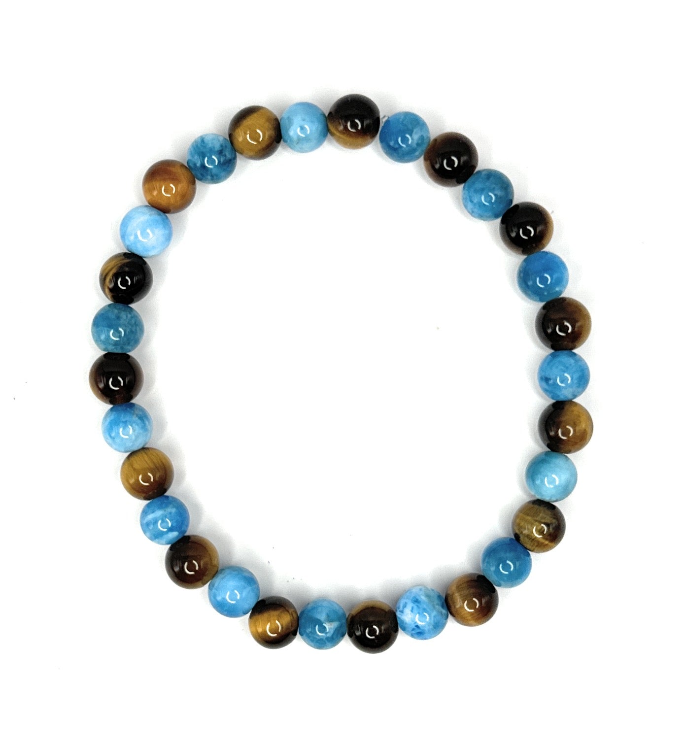 Blue Apatite, Tiger’s Eye Beaded Bracelet – 6mm - Shop of Small Creations, LLC