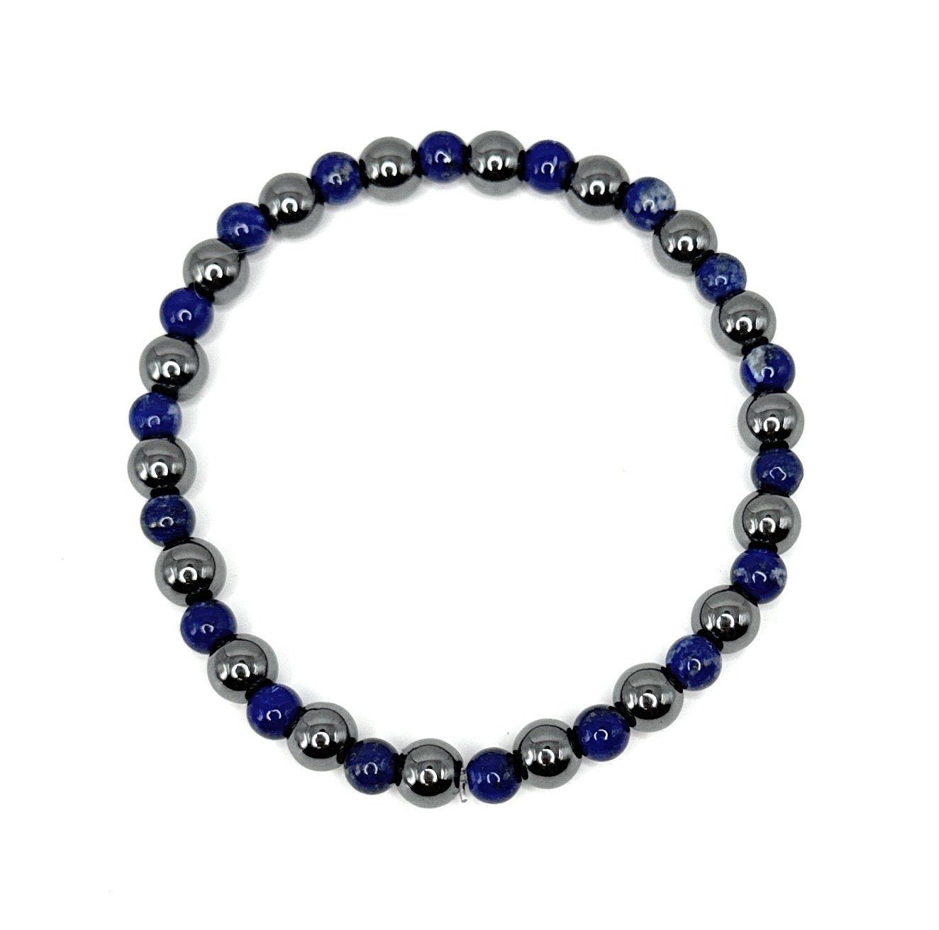 Hematite, Lapis Lazuli Beaded Bracelet - 6mm, 5mm - Shop of Small Creations, LLC