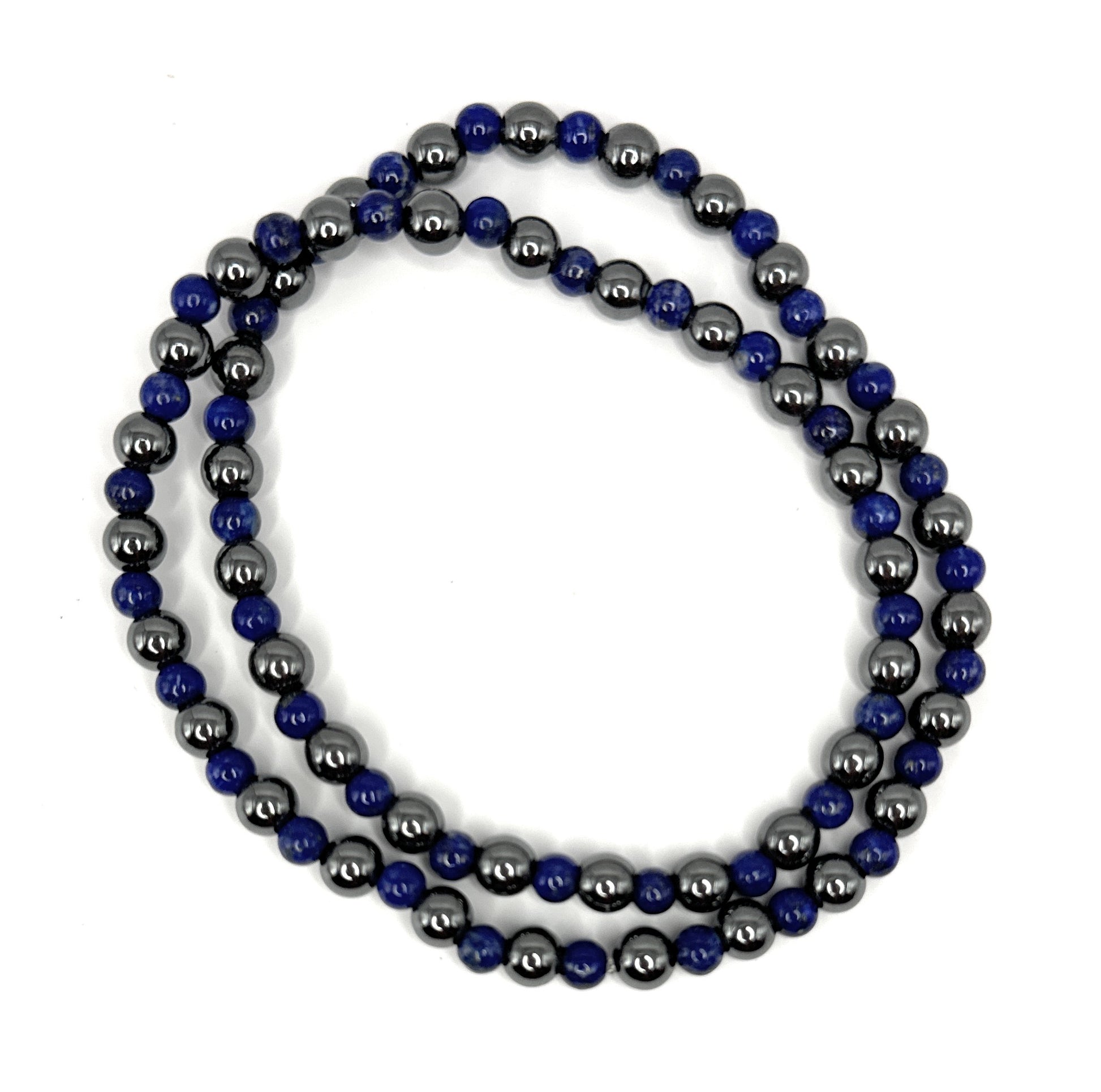 Hematite, Lapis Lazuli Beaded Necklace - 6mm, 5mm - Shop of Small Creations, LLC