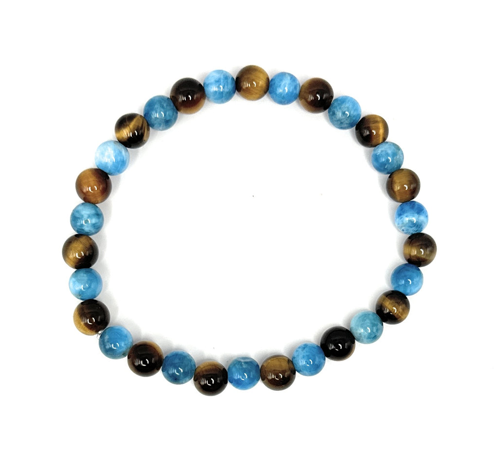 Blue Apatite, Tiger’s Eye Beaded Bracelet – 6mm - Shop of Small Creations, LLC