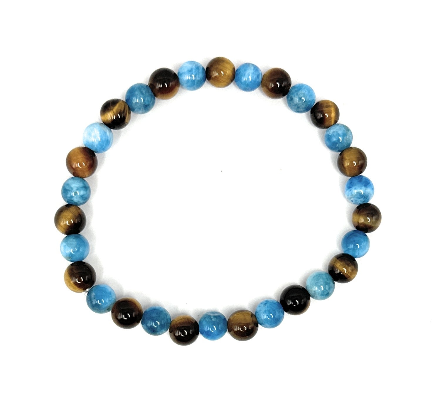 Blue Apatite, Tiger’s Eye Beaded Bracelet – 6mm - Shop of Small Creations, LLC