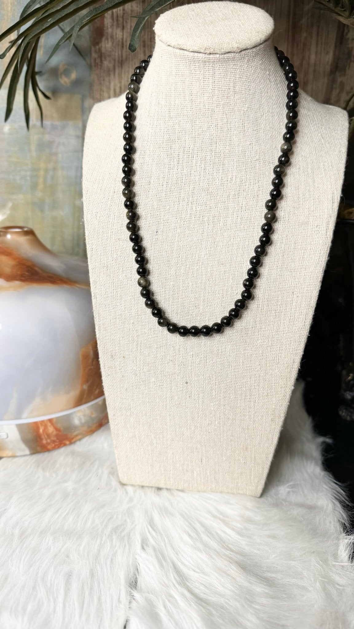 Golden Obsidian Beaded Necklace - 6mm - Shop of Small Creations, LLC