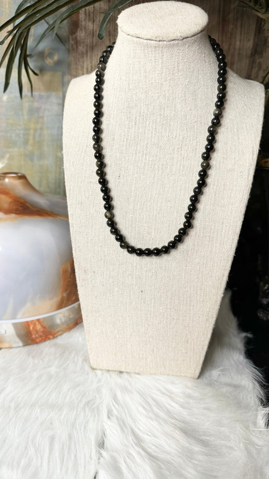 Golden Obsidian Beaded Necklace - 6mm - Shop of Small Creations, LLC