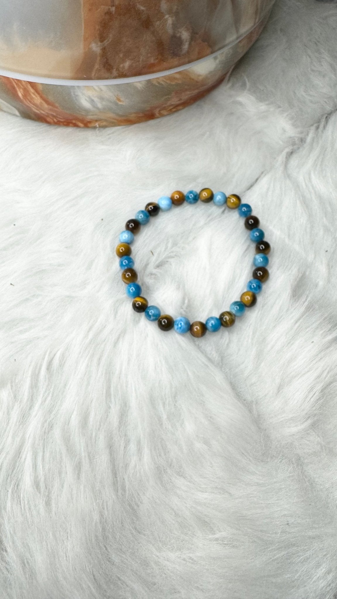 Blue Apatite, Tiger’s Eye Beaded Bracelet – 6mm - Shop of Small Creations, LLC