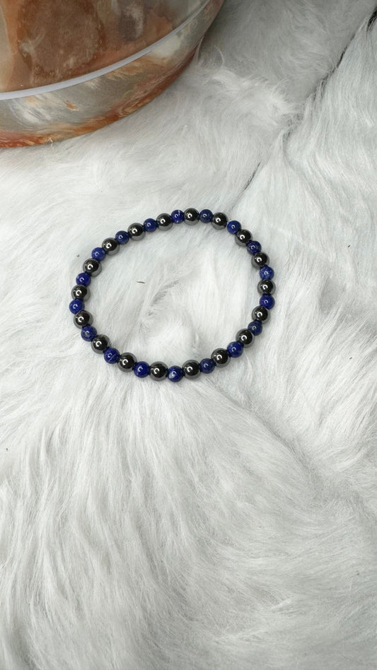 Hematite, Lapis Lazuli Beaded Bracelet - 6mm, 5mm - Shop of Small Creations, LLC