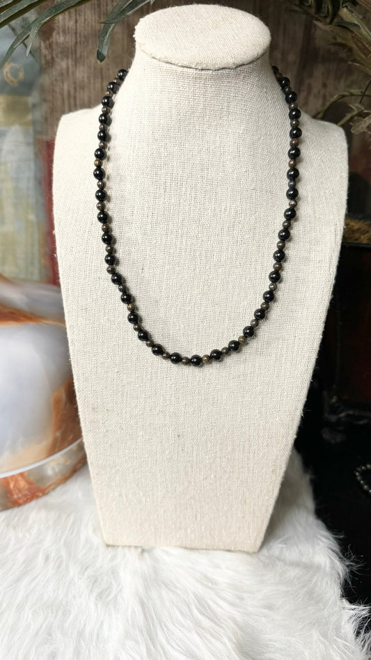 Black Tourmaline, 4mm Bronzite Beaded Necklace - 6mm, 4mm - Shop of Small Creations, LLC