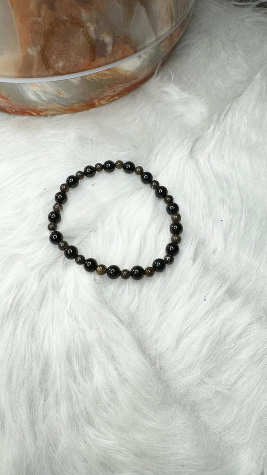 Black Tourmaline, 4mm Bronzite Beaded Bracelet - 6mm, 4mm - Shop of Small Creations, LLC