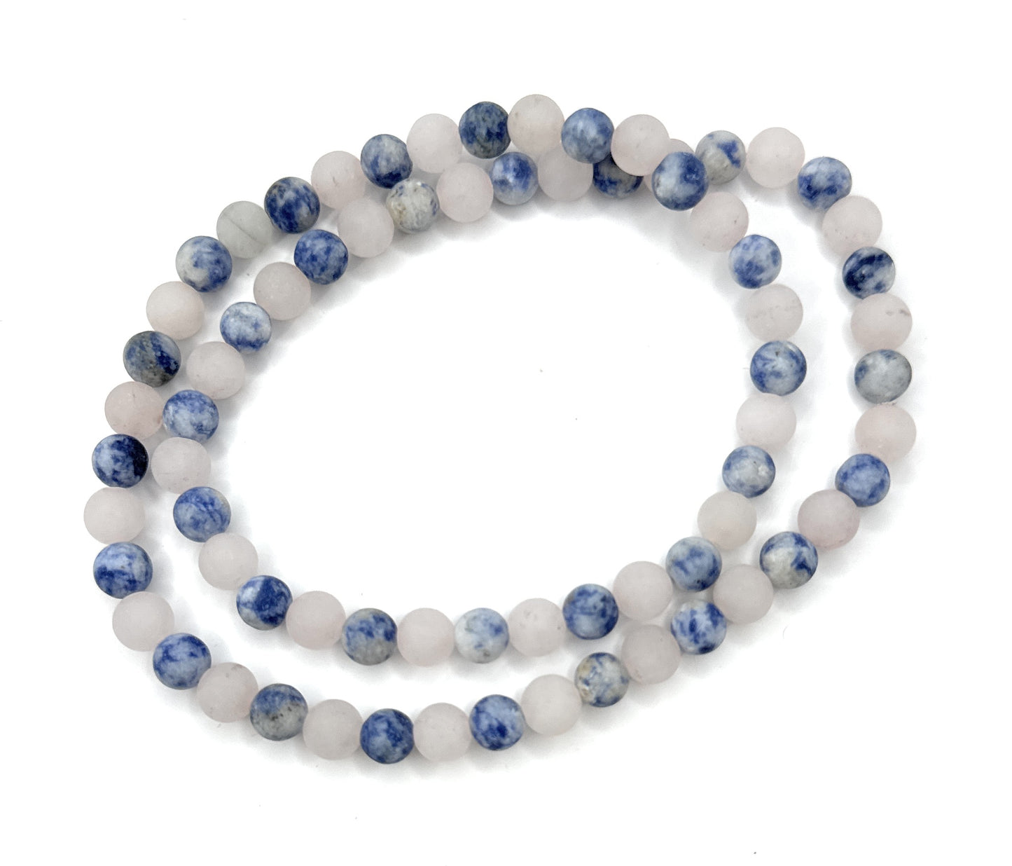 Matte Rose Quartz, Brazil Sodalite Beaded Necklace – 6mm - Shop of Small Creations, LLC