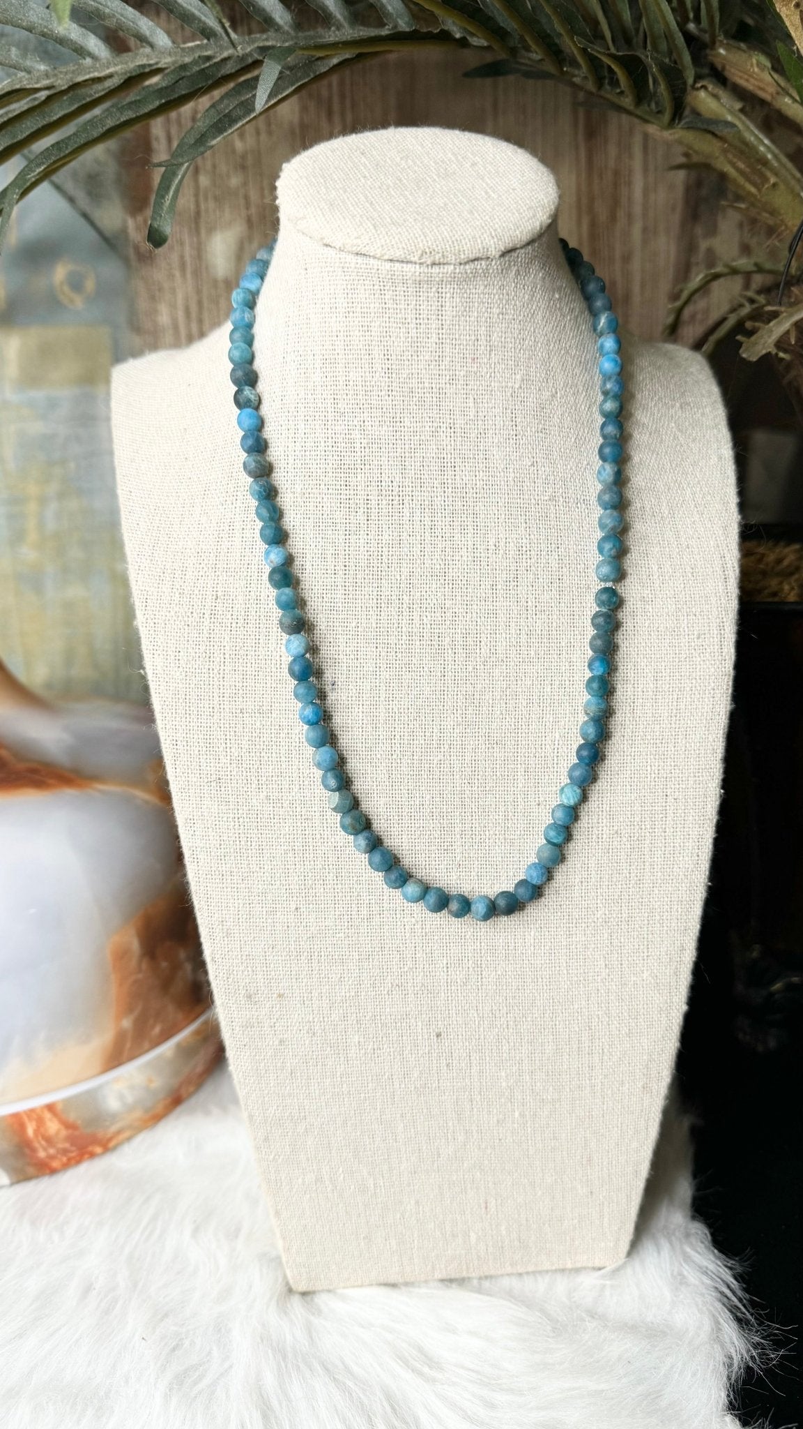 Matte Blue Apatite Beaded Necklace - 6mm - Shop of Small Creations, LLC