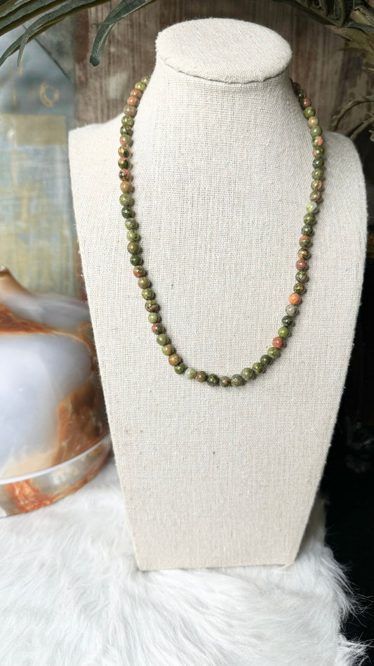 Unakite Beaded Necklace - 6mm - Shop of Small Creations, LLC