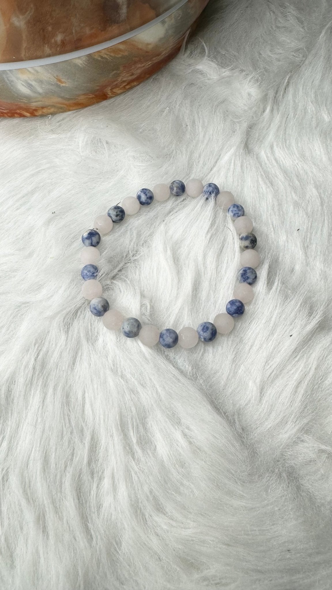 Matte Rose Quartz, Brazil Sodalite Beaded Bracelet – 6mm - Shop of Small Creations, LLC