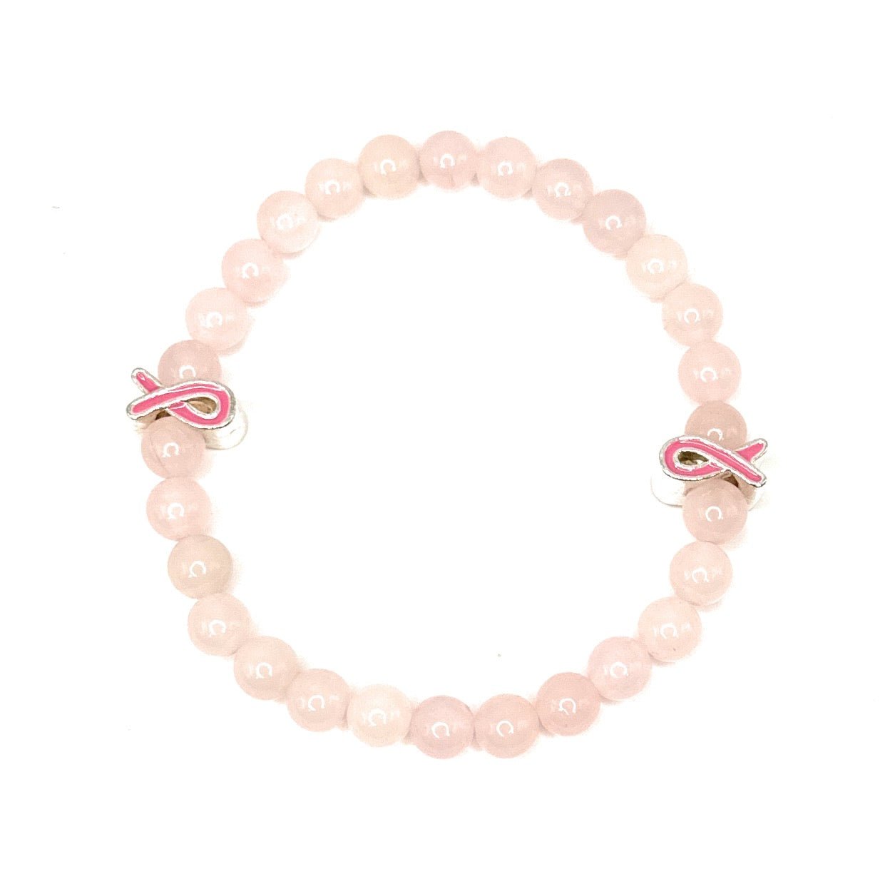 Rose Quartz Beaded Breast Cancer Bracelet - 6mm - Shop of Small Creations, LLC