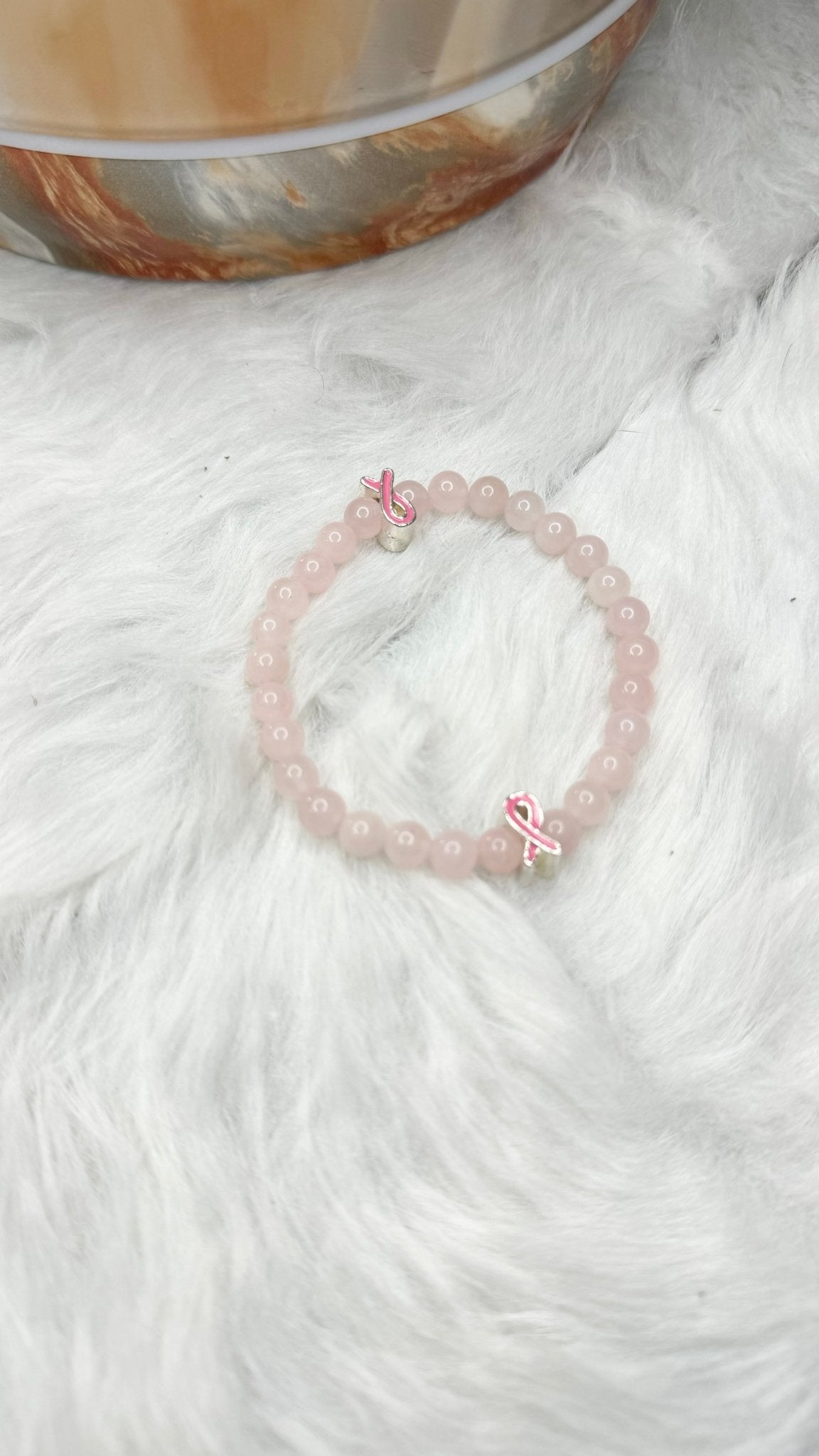 Rose Quartz Beaded Breast Cancer Bracelet - 6mm - Shop of Small Creations, LLC