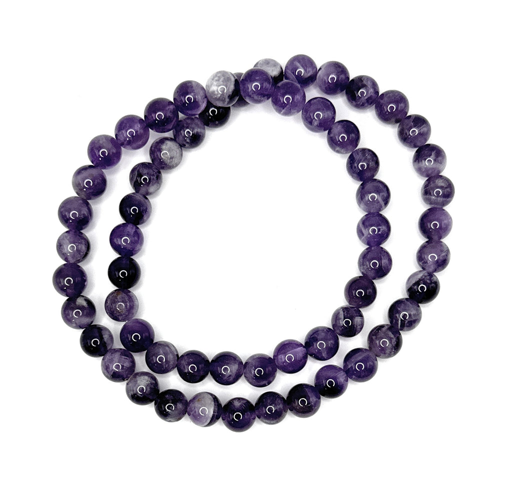 Dogtooth Chevron Amethyst Beaded Necklace – 8mm | Handmade, Stretch - Shop of Small Creations, LLC