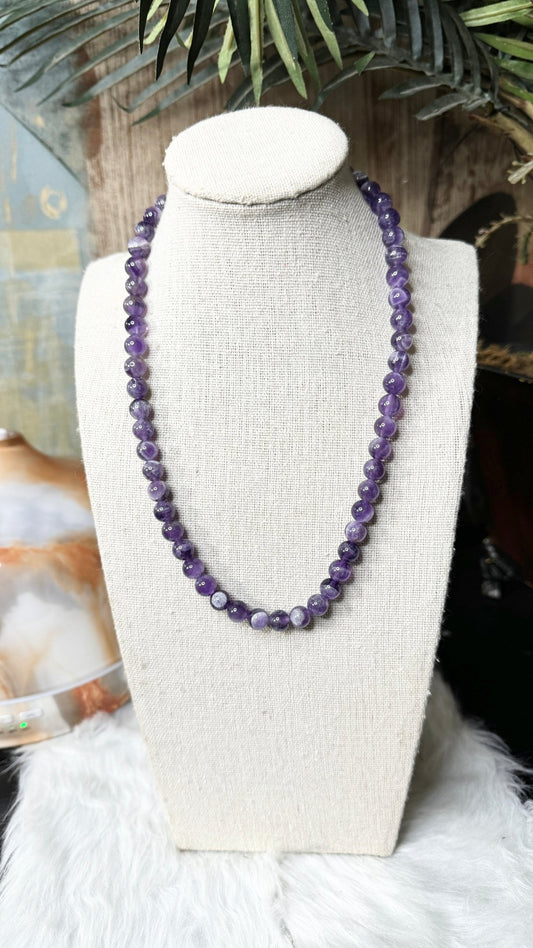 Dogtooth Chevron Amethyst Beaded Necklace – 8mm | Handmade, Stretch - Shop of Small Creations, LLC