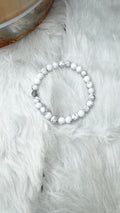 Howlite beaded stretch bracelet, round matte white beads with subtle gray veining