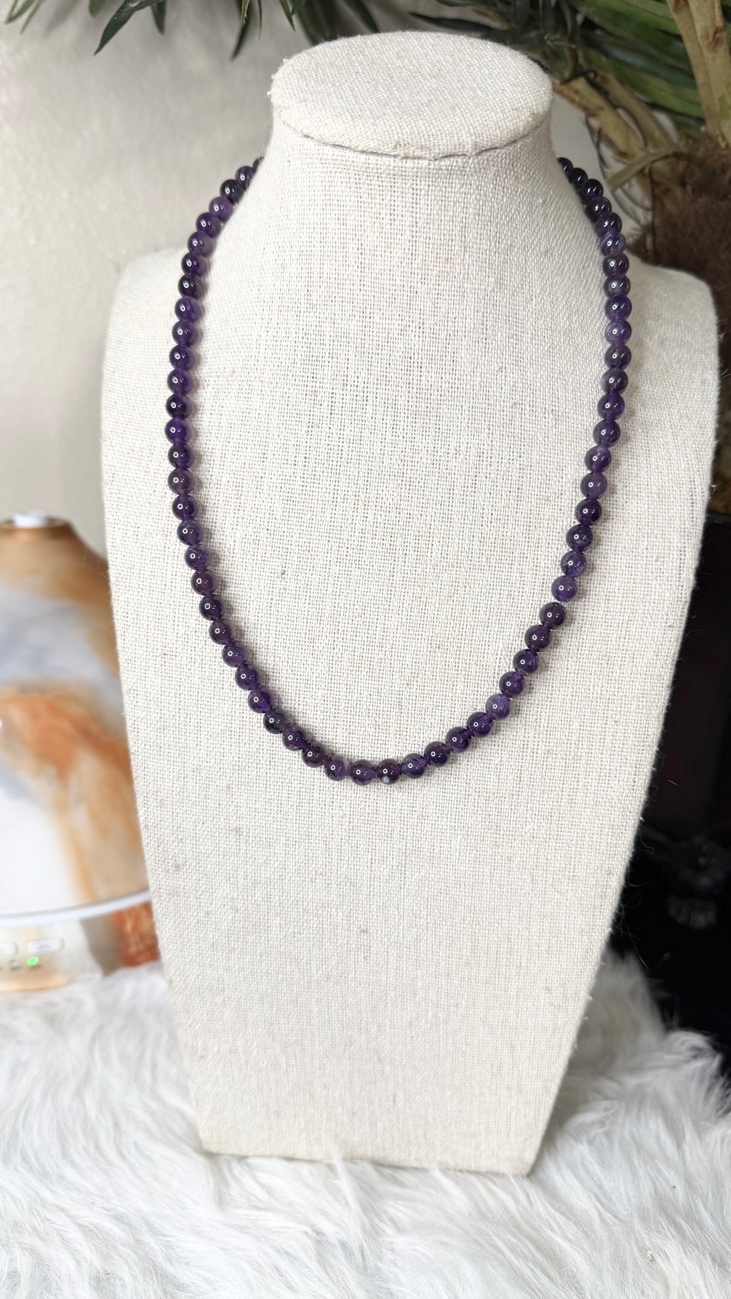 Amethyst Beaded Necklace – 6mm | Handmade, Stretch