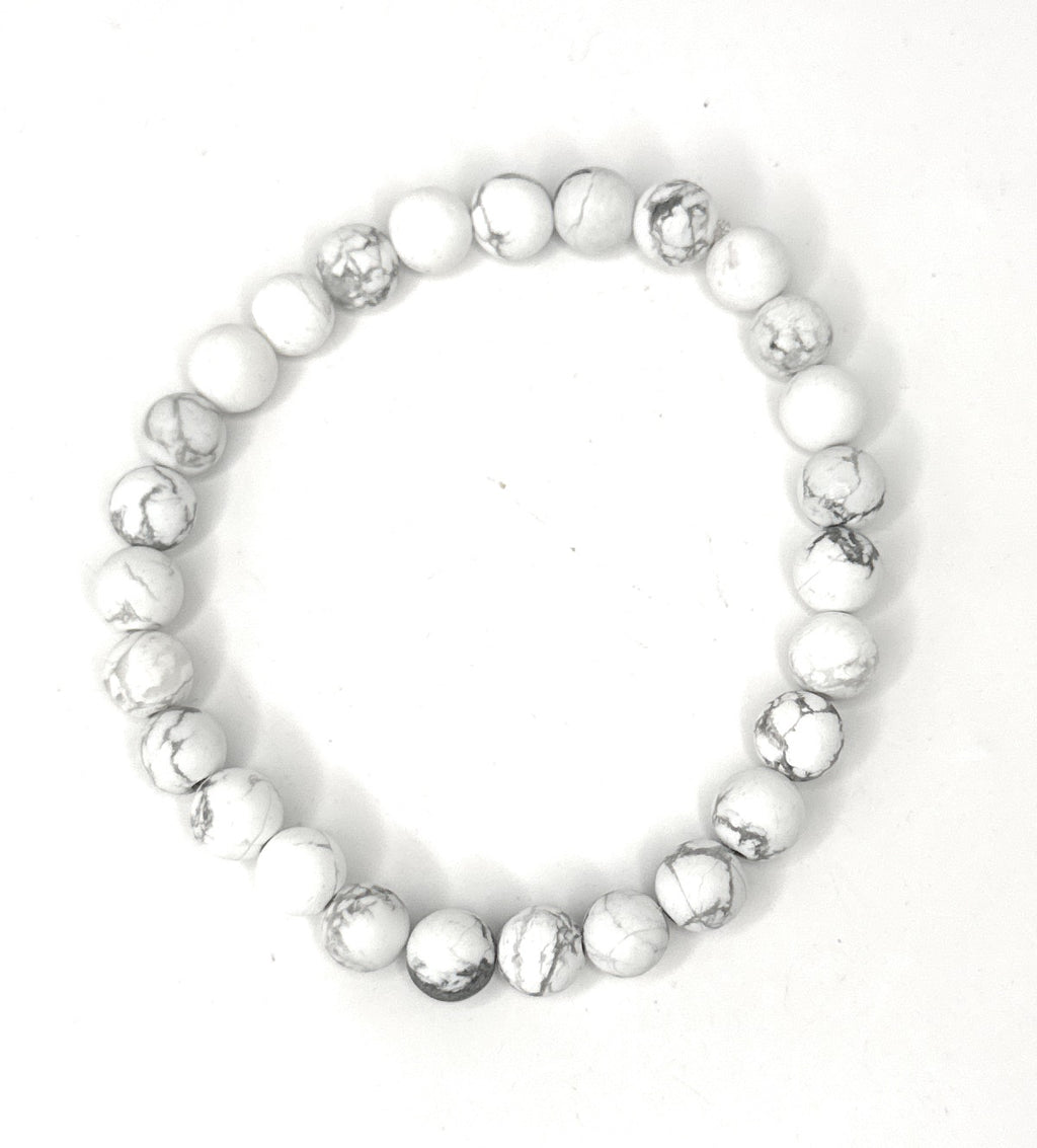 Matte White Howlite Beaded Bracelet- 6mm | Handmade, Stretch