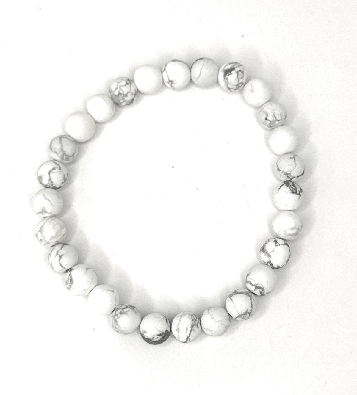 Matte White Howlite Beaded Bracelet- 6mm | Handmade, Stretch