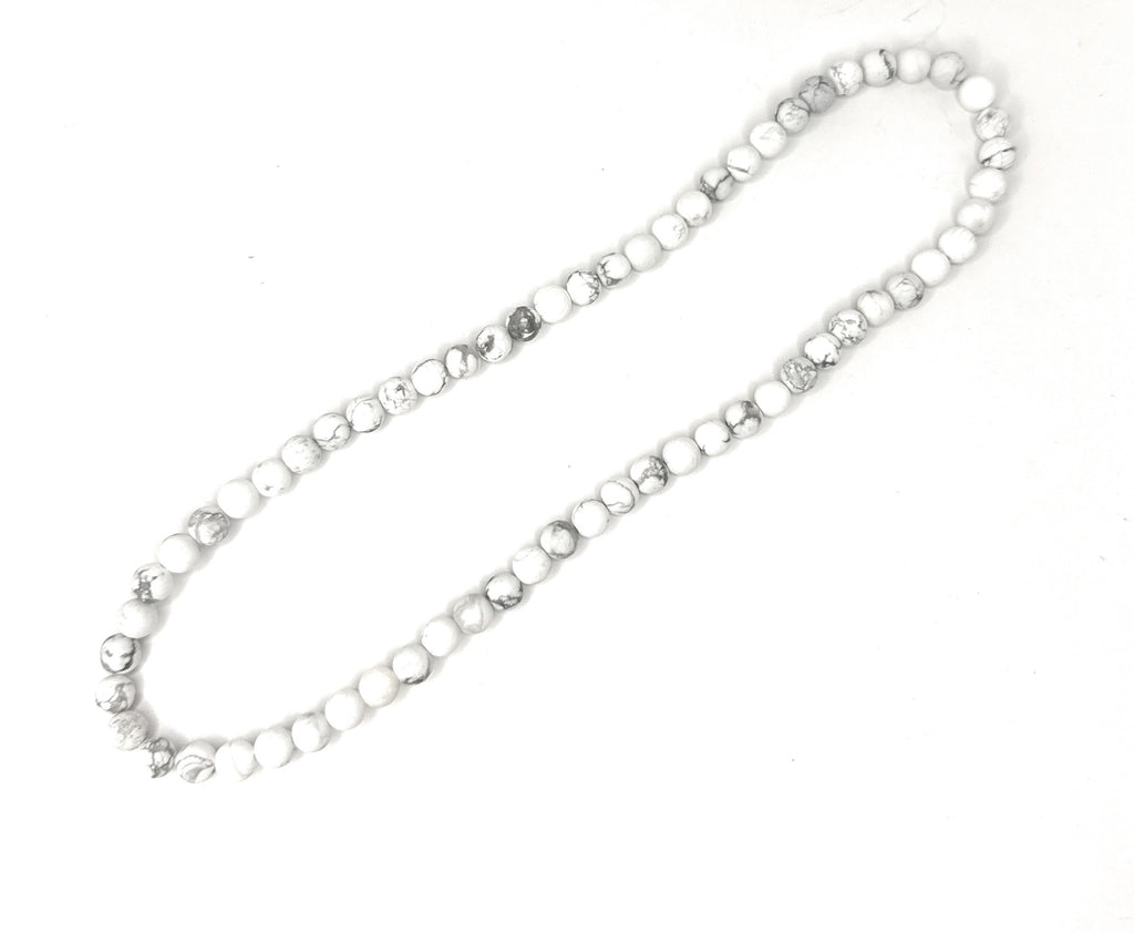 Matte White Howlite Beaded Necklace- 6mm | Handmade, Stretch