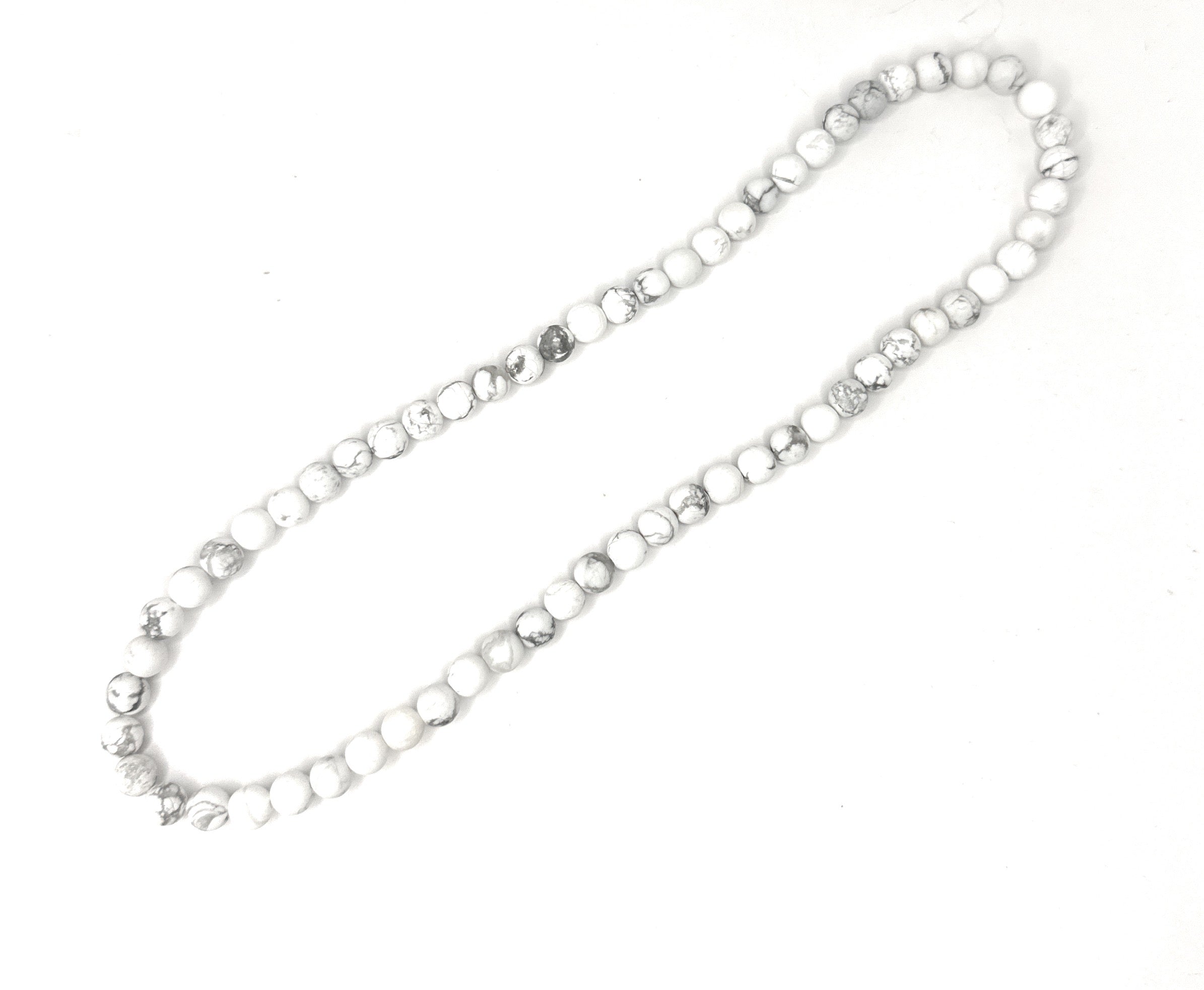 Matte White Howlite Beaded Necklace- 6mm | Handmade, Stretch